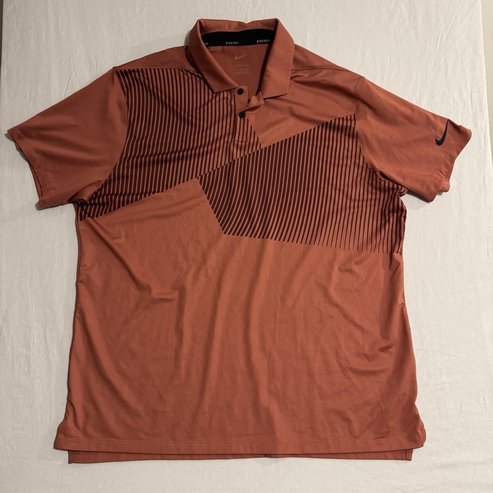 Nike Tour Dri-Fit Golf Polo Shirt Orange Geometric Print Mens XL Performance